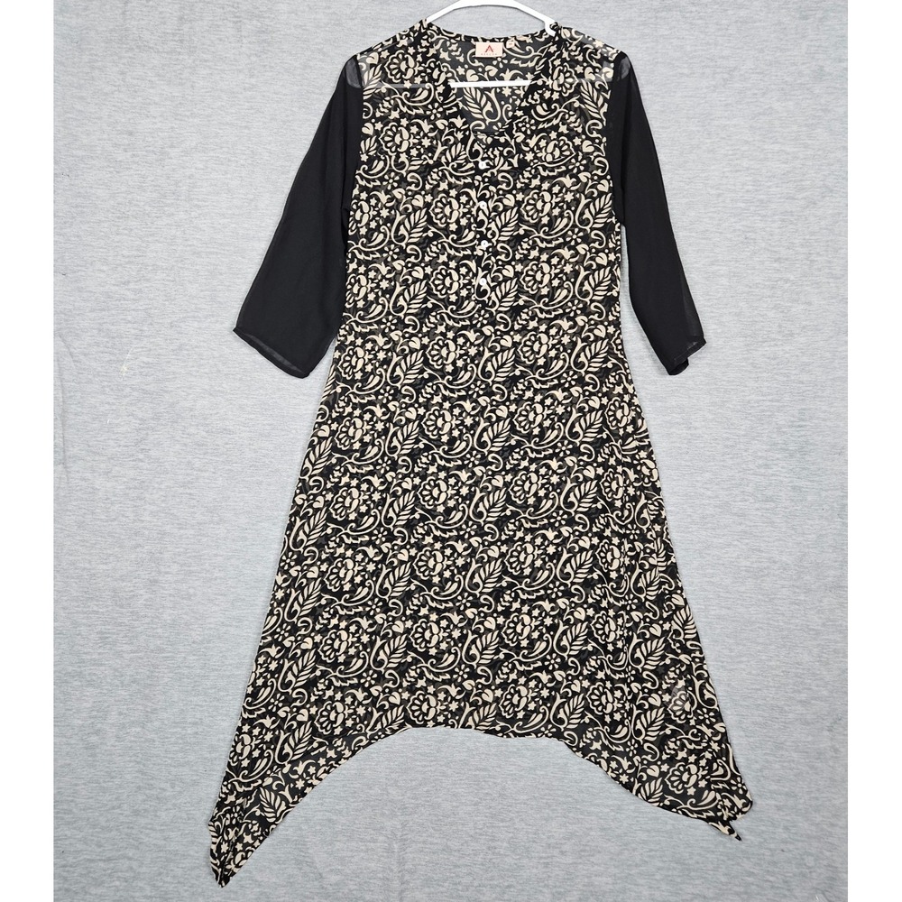 ATEESA Women's Hanky Hem Long Sleeve Floral Printed Dress Sz M